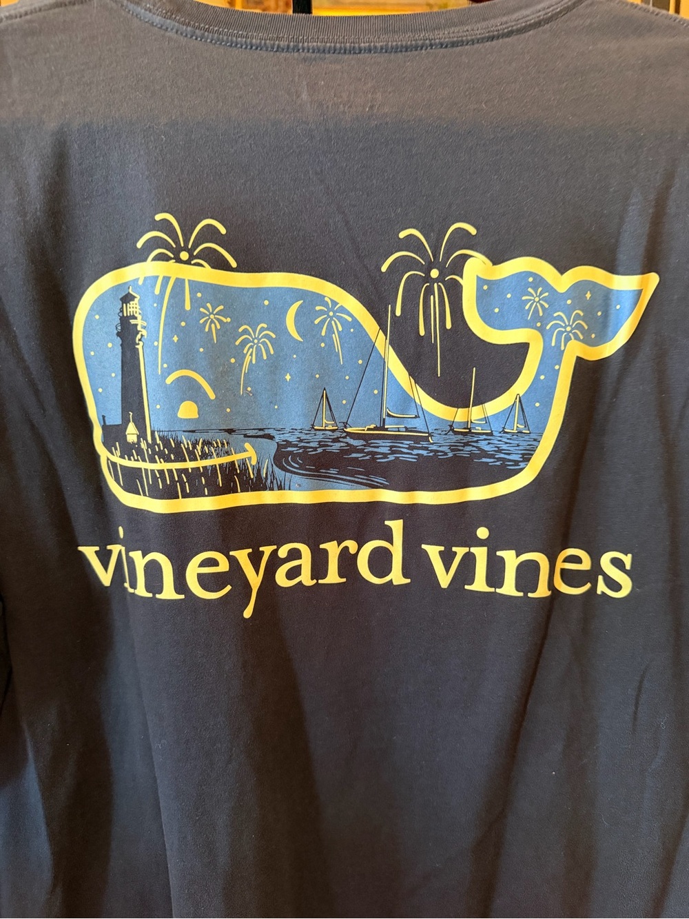 Vineyard Vines Navy Long Sleeve Whale Logo Tee with Glow in the dark outline